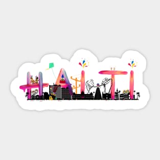 Haitian Heritage: Vibrant Watercolor with Iconic Landmarks. Sticker